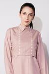 House of Manaa_Pink Rayon Embellished Buttons Crop Top Shirt Collar Palazzo Set _Online_at_Aza_Fashions