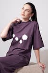 Shop_House of Manaa_Purple Rayon Placement Patch Work Floral Round Neck Top With Palazzo _Online_at_Aza_Fashions