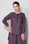 House of Manaa_Purple Rayon Placement Embroidery Beads Round Stone Placket Tunic With Palazzo _Online_at_Aza_Fashions