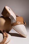 House of Vian_White Juliet Basket Weave Pattern Block Heeled Mules _Online_at_Aza_Fashions