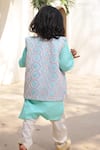 Shop_FAYON KIDS_Blue Georgette Embroidered Mirror Nehru Jacket Set _at_Aza_Fashions