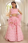 Buy_FAYON KIDS_Pink Lehenga And Blouse Georgette Embroidered Mirror Geometric Set _at_Aza_Fashions