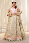 Buy_FAYON KIDS_Green Georgette Embroidered Mirror Lehenga Set _at_Aza_Fashions