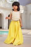 Buy_FAYON KIDS_Yellow Top Cotton Embroidered Thread Mirror Crop With Palazzo _at_Aza_Fashions