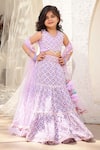 Buy_FAYON KIDS_Purple Lehenga And Blouse Georgette Embroidered Mirror Geometric Tiered Set _at_Aza_Fashions