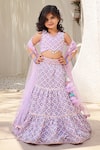 Buy_FAYON KIDS_Purple Lehenga And Blouse Georgette Embroidered Mirror Geometric Tiered Set _Online_at_Aza_Fashions