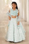 Buy_FAYON KIDS_Blue Georgette Embroidered Mirror Geometric Lehenga Set _at_Aza_Fashions