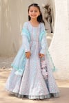 Buy_FAYON KIDS_Blue Georgette Embroidered Mirror Anarkali With Dupatta _at_Aza_Fashions