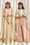 FAYON KIDS_Peach Georgette Embroidered Mirror And Thread Lehenga Set _Online_at_Aza_Fashions