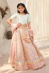 Buy_FAYON KIDS_Peach Georgette Embroidered Mirror And Thread Lehenga Set _Online_at_Aza_Fashions