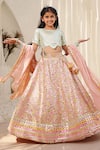 Shop_FAYON KIDS_Peach Georgette Embroidered Mirror And Thread Lehenga Set _Online_at_Aza_Fashions