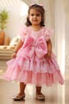 Buy_FAYON KIDS_Pink Sequin Tiered Bow Frock _at_Aza_Fashions