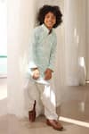 Buy_FAYON KIDS_Blue Georgette Embroidered Mirror Geometric Kurta And Pant Set _at_Aza_Fashions