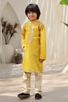 Buy_FAYON KIDS_Yellow Glace Cotton Embroidered Mirror Kurta And Pant Set _at_Aza_Fashions