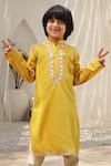 Buy_FAYON KIDS_Yellow Glace Cotton Embroidered Mirror Kurta And Pant Set _Online_at_Aza_Fashions