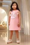 Buy_FAYON KIDS_Pink Neoprene Embroidered Floral Applique Dress _at_Aza_Fashions