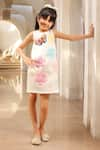 Buy_FAYON KIDS_White Neoprene Embroidered Floral And Butterfly Applique Work Dress _at_Aza_Fashions