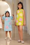 Shop_FAYON KIDS_Green Neoprene Embroidered Floral Applique Sequin Work Dress _at_Aza_Fashions