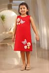 Buy_FAYON KIDS_Red Neoprene Embroidered 3d Flowers Applique Work Dress _at_Aza_Fashions