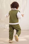 Shop_FAYON KIDS_Green Glace Cotton Embroidered Lion Motif Waistcoat Pant Set_at_Aza_Fashions