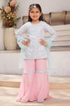 Buy_FAYON KIDS_Pink Kurta And Sharara Georgette Embroidered Mirror Set _at_Aza_Fashions