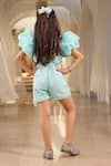 Shop_FAYON KIDS_Blue Sequin Net Embroidered Floral Applique Puffed Sleeve Romper _at_Aza_Fashions