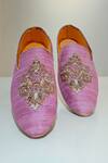 Buy_Hilo Design_Purple Zardozi Embroidered Tezaa Shoes _Online_at_Aza_Fashions