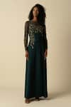 Buy_RAISHMA_Green Crepe Embroidered Sequin Round Avery Botanical Gown _at_Aza_Fashions