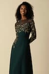 RAISHMA_Green Crepe Embroidered Sequin Round Avery Botanical Gown _Online_at_Aza_Fashions