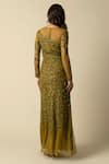 Shop_RAISHMA_Green Tulle Embroidered Sequin Closed Round Sally Leaf Motif Gown _at_Aza_Fashions