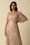 RAISHMA_Beige Tulle Embroidered Sequin Round Jenna Linear Gown _Online_at_Aza_Fashions