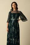 RAISHMA_Green Tulle Embroidered Sequin Round Jenna Gown _Online_at_Aza_Fashions