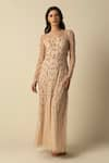 Buy_RAISHMA_Beige Tulle Embroidered Sequin Round Sahara Beads Gown _at_Aza_Fashions