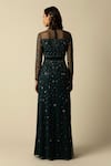 Shop_RAISHMA_Green Tulle Embroidered Sequin Closed Round Ashley Floral Gown _at_Aza_Fashions