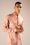 Shop_Project Bandi_Pink Kurta Cotton Linen Printed Floral Rose Versailles And Pant Set _Online_at_Aza_Fashions