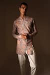 Buy_Project Bandi_Grey Kurta Cotton Linen Printed Floral Stone Versailles And Pant Set 