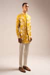 Shop_Project Bandi_Yellow Kurta Mallai Cotton Printed Rose Pajama Set_at_Aza_Fashions