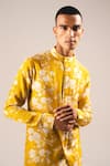 Project Bandi_Yellow Kurta Mallai Cotton Printed Rose Pajama Set_at_Aza_Fashions
