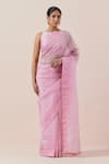 Shop_PRIYAL PRAKASH_Pink Blouse Chanderi Embroidered Bead Boat Zari Saree Set
