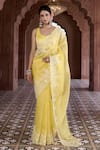 Buy_Aariyana Couture_Yellow Saree And Blouse Silk Organza Embroidered Floral U Neck With_Online