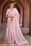 Aariyana Couture_Pink Saree And Blouse Silk Organza Embroidered V Neck Scallop Border With _Online