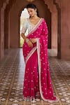 Buy_Aariyana Couture_Pink Saree And Blouse Katan Silk Embroidered Floral Scalloped Neck Thread With_at_Aza_Fashions