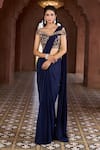 Buy_Aariyana Couture_Blue Viscose Crepe Hand Embroidered Floral Off Pre-draped Saree With Blouse_Online