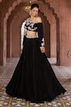 Buy_Aariyana Couture_Black Viscose Crepe Hand Embroidered Floral One Shoulder Blouse And Skirt Set_at_Aza_Fashions