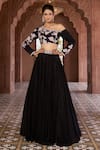 Buy_Aariyana Couture_Black Viscose Crepe Hand Embroidered Floral One Shoulder Blouse And Skirt Set_Online