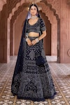 Buy_Aariyana Couture x AZA_Blue Lehenga And Blouse Silk Chanderi Embroidered Thread Paan Neck Shimmer Set_at_Aza_Fashions