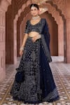 Buy_Aariyana Couture x AZA_Blue Lehenga And Blouse Silk Chanderi Embroidered Thread Paan Neck Shimmer Set_Online