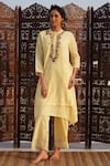 Dhaari_Yellow Cotton Silk Round Floral Embroidered Kurta _Online_at_Aza_Fashions