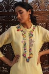 Buy_Dhaari_Yellow Cotton Silk Round Floral Embroidered Kurta _Online_at_Aza_Fashions