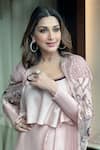 Buy_Babita Malkani_Pink Tulle Embroidered Floral Round Jacket And Dhoti Skirt Set